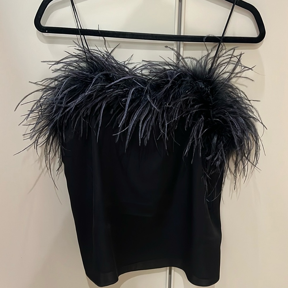 J. Crew Black Feather Trim Top